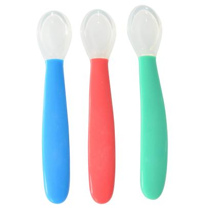 China Flexible Sofe Soft Silicone Rubber Infant Newborn Toddler Baby Eating Feeding Spoon for sale