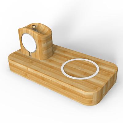 China Wooden Smartphone Dock Radio 4 in 1 Wooden Bamboo Wireless Charger Qi Portable Charger Diagnostic Tools for iPhone/Air Pods/Watch for sale