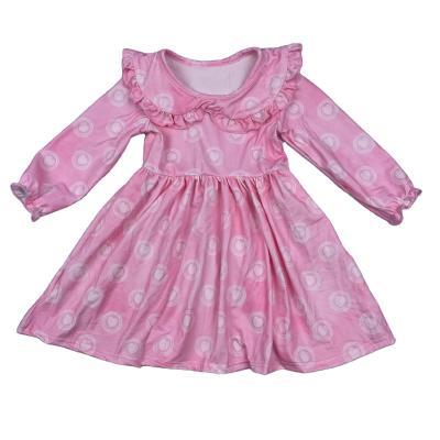 China Wholesale Breathable Baby Pink Dresses Long Sleeve Pink Collar Pirouette Dress For 0-12 Years Girls Lace Lovely Pink Dress 2022 for sale