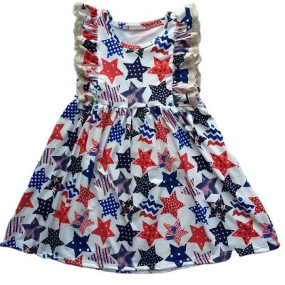 China Wholesale Breathable 4th July Girl Dress Kids Boutique Child Clothing Lace Ruffle Girl Dresses for sale