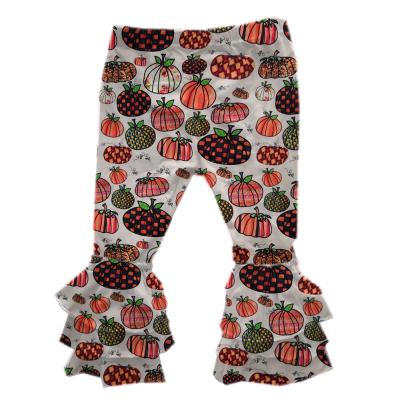 China Pumpkin Milk Silk Fabric Print Babies Anti-pilling Pants Kids Ruffle Pants for sale