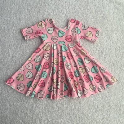 China Breathable High Quality Girls Clothes Dress 3/4 Sleeves Valentine Dress Toddler Boutique Valentines Outfits Twirl Dress for sale