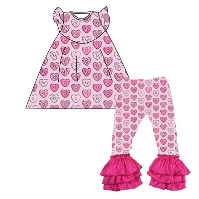 China Valentine's Day Casual Heart Pearl Top + Pink Heart Pants 2 Pcs Babies Pants Baby Clothes Sets for sale