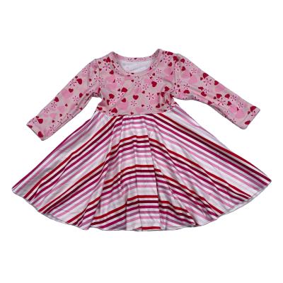 China Breathable Valentines Kids Long Sleeve Dresses Toddler Children Kids Heart Printing Knee Length Fashion Polyester Material Babies for sale