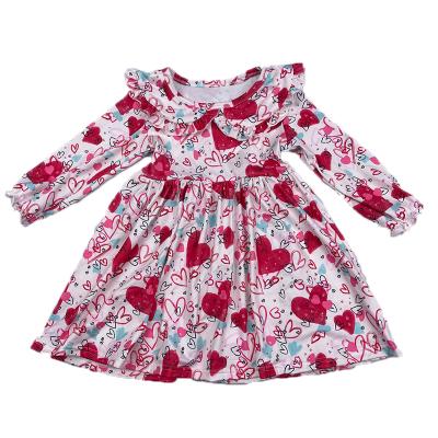 China 2022 New Arrival Valentine's Day Breathable Children Clothes Babies Heart Print Dress Kids Long Sleeve Dress for sale