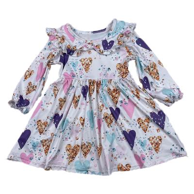 China Breathable Heart Pattern Print Valentine's Day Children Dress Kids Clothing Babies Long Sleeve Dress for sale