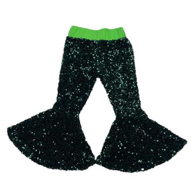 China Wholesale Kids Boutique Clothing Breathable Little Girls Sequin Flare Pants Toddler Waist Bell Bottom High Pants for sale