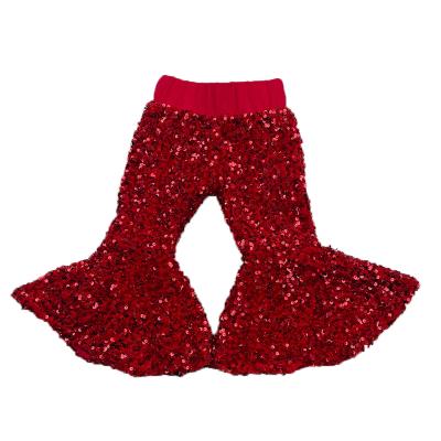 China New Style Breathable Toddler Girls Red Sequin Flare Pants High Waist Kids Bell Bottom Pants For Kids for sale