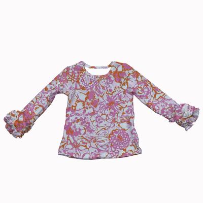 China Custom New Arrival Heart Print Shirt Kids Children Long Sleeve Cotton Ruffle Shirt Valentines Baby Girls Boutique Breathable Raglan Shirt for sale