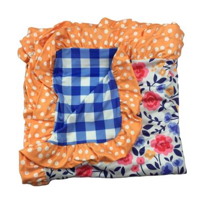 China Wholesale Baby Blanket Flower Printing Ruffle Dot Cotton Comforter Blanket Kids Orange Soft Folded Blanket Soft Folded Baby Comforter Bedding for sale