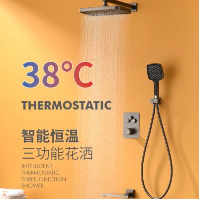 China With Hot Sales Steel Sliding Bar HUARUILI Rainfall Set Three Way Faucet Concealed Black Showers For Hotel for sale