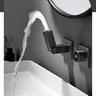 China HUARUILI Faucets HUARUILI Faucets Mount Gun Basin Mixer Faucet Waterfall Thermostatic Smart Hidden Gray Faucet with Digital Temperature Display for sale