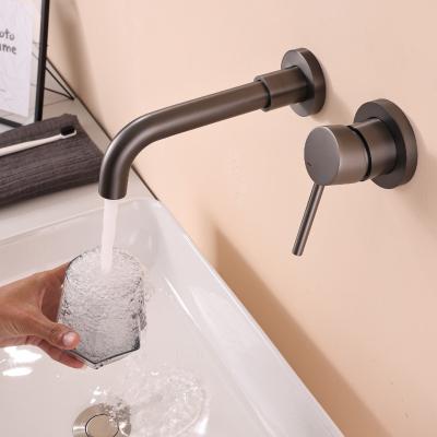 China Thermostatic Faucets HUARUILI Brushed Golden Basin Faucet Concealed Wall Mounted Basin Hot Cold Water Bath Mixer Tap 360 Rotation Single Handle for sale