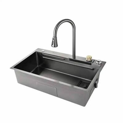 China With Faucet HUARUILI Tiktok Trends Metal Grey black Stainless Steel Kitchen Sink Sets with Flying Rainfall Faucet for sale