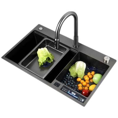 China With Faucet HUARUILI modern kitchen sink high pressure brass black rubber pull down side spray rainfall  kitchen sink faucet tap in kitchen for sale