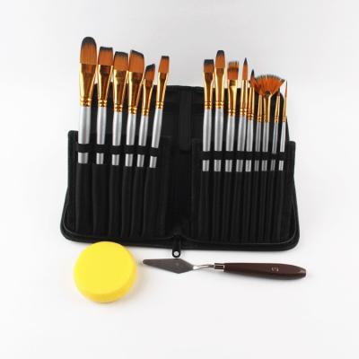 China Nylon 15 Pcs Handle Professional Artist Short Wooden Paintbrush for sale