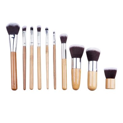 China Angular Blush 2021 Professional Makeup Brush 10pcs Bamboo Handle Professional Makeup Brush Set for sale