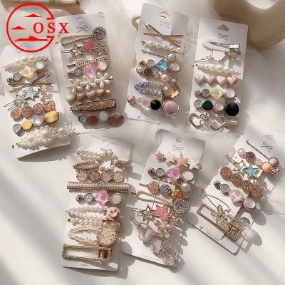 China Crystal Hairgrips Bridal Hair Accessories Korean Fashion Wholesale Casual Smart Metal Luxury Soft Non-slip Barrettes Pearl Hair Clip Set for sale