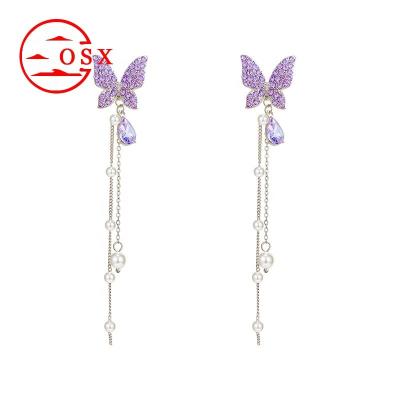 China Low Fashion Retro Silver Butterfly Pearl Needle Earrings S925 Temperament Tassel Long Earrings Moq Wholesale for sale