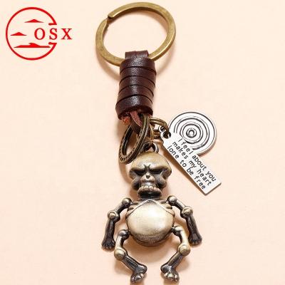 China Fashionable Key Ring China Produces Fashionable And Simple Robot Bronze Skull Cartoon Leather Key Chain Key Chain Gifts for sale