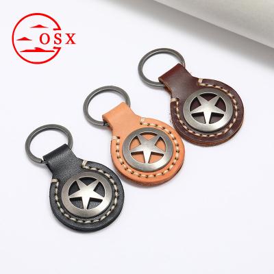 China Fashionable Keychain OSX Factory Wholesale Selling Customized Five-pointed Star Logo Bulk Leather Keychain Metal Keychain From China for sale