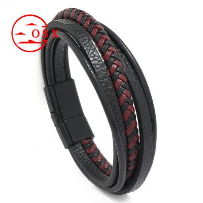 China Vintage OSX Factory Wholesale Classic Style Men's Leather Bracelet Fashion Jewelry Magnetic Cuff Bracelet Low MOQ spot straight hair for sale