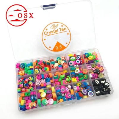 China Jewelry Makeing DIY Craft Accessories Wholesale Boxed 15 Grid 370 Polymer Clay for Kid Perforated Smiley Face Fruit Beads Diy Bracelet Necklace Set Sliced Christmas for sale