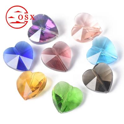 China Colorful Jewelry Beads Hot Selling 14mm Love Heart-shaped Multi-faceted Crystal Glass Beads Loose Spacer Bead Costume Jewelry Making Diy for sale