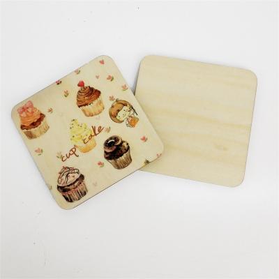 China Custom Printed Sublimation Wood Coffee Tea Wine Cup Coaster Viable Natural Semi Glossy Plywood Keepsake Coaster Custom Double Side for sale