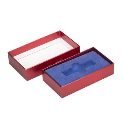 China OEM Handmade Custom Logo Recycle Coated Paper Fashion Design Red Packaging Lid And Base Packing Box With EVA Inside Pouch for sale