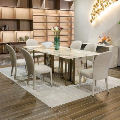 China Luxury Modern Home Furniture Dining Room Table Stainless Steel Marble Dining Table Te koop