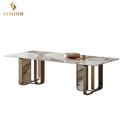 China Mesa de comedor de mármol de acero inoxidable de los muebles de la tabla casera moderna de lujo del comedor en venta