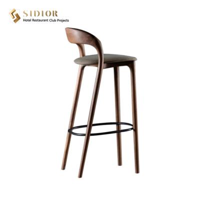 China Nordic Solid Wood Contemporary Bar Chairs PU Leather High Back Bar Stools SGS for sale