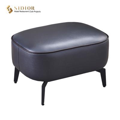 China PU Small Living Room Ottoman 62cm Length Black Leather Footstool for sale