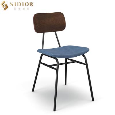 China 80cm Blauwe Faux Leer het Dineren Stoelen met Metaalbenen Te koop