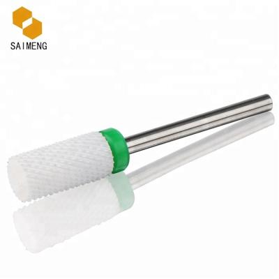 China Nail Beauty SAIMENG White Ceramic Barrel Shape Nail Drill Bit for sale