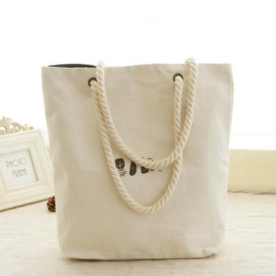 China 100% New Designs Eco-friendly Customized Logo Tote Shopping Bag Organic Cotton Canvas Beach Bag With Rope Handle for sale