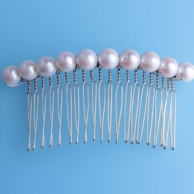 China Fancy Good Quality Brass High Luster Shape 100% Semi-Round Natural Freshwater Pearl Hair Clips Rhodium Plated For Bridesmaids for sale