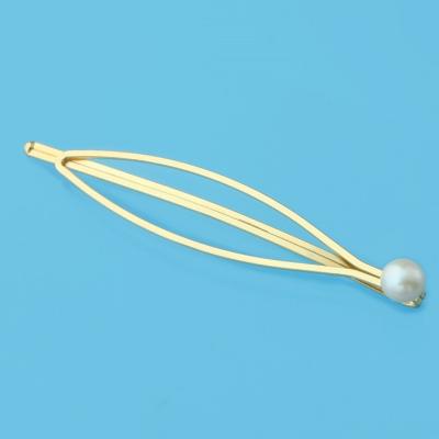 China Interesting PEARL bulk order pure silver flawless button shape hair barrette 100% natural freshwater pearl yellow gold plated for proposal for sale