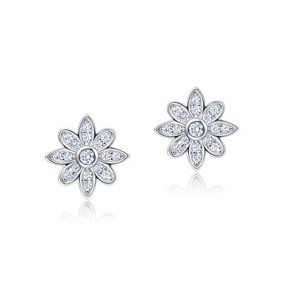 China Latest FASHIONABLE Design 925 Sterling Silver Stud Flower Earrings with Zircon, Rhodium Plated for sale