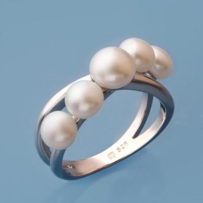 China Latest Design Trendy Button Sterling Silver 5.5-7mm White Natural Freshwater Pearl Ring, Rhodium Plated for sale