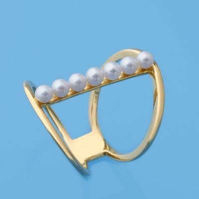 China Best Price Fashionable Elegant 925 Pure Silver Flawless Round Form 100% Real White Pearl Ring Gold Plated For Gift for sale