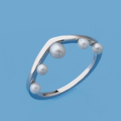 China New Arrival Trendy Classic 925 Organic Round Shape Cream White Freshwater Pearl Ring Rhodium Plated for sale