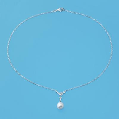 China CLASSIC Hot Sales Modern Silver Spruce Drop Shape Natural Freshwater Pearl Rhodium Pendant Plated With CZ For Lady for sale