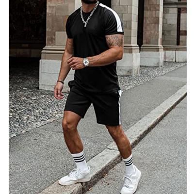 China New Summer QUICK DRY Men Casual Set Short Sleeve Striped Patchwork Sporty Designer 2 Piece Men's Sweater Suit for sale