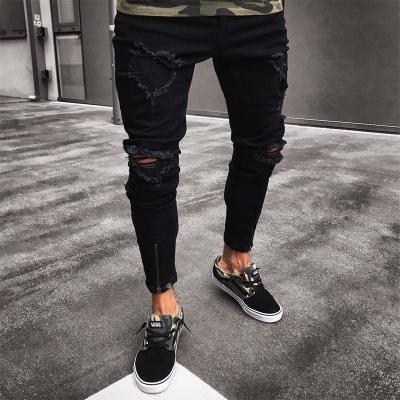 China New Men's Black Ripped Elastic Zipper Viable Border Men's Jeans Pants Trousers For Men Stylish for sale