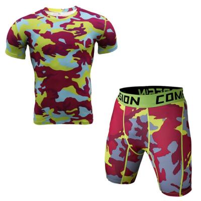 China IVY Mens Camouflage Sports Tight Breathable Elastic Pants And Compression Gym Shirts Set Sports Quick Dry Two Piece Set for sale