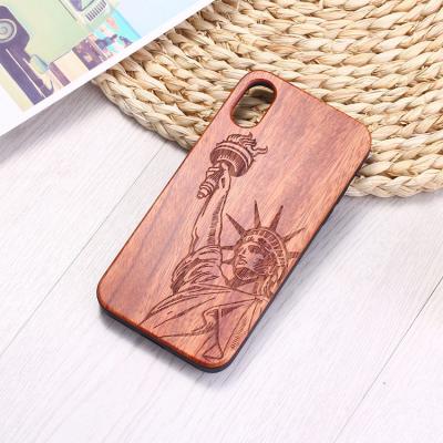 China Modern High Grade Resin Wooden Case Luxury Custom Shockproof Wood Natural Layer Carving Liberty Goddess Phone Case for sale