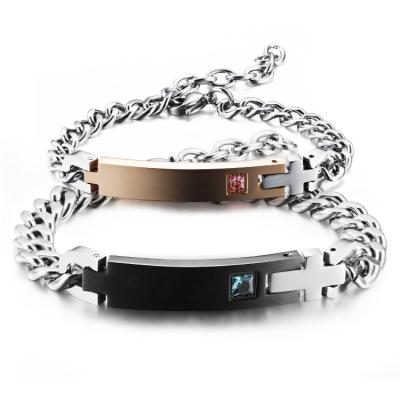 China Trendy Lovers Fashion Couple Exquisite Titanium Steel Bracelet Bangles Zircon Lover Romantic Gift for sale