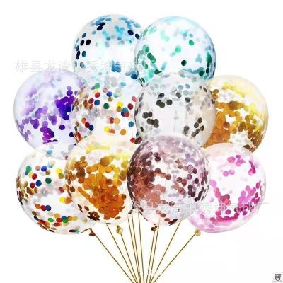 China 12 inch latex sequin balloon transparent color birthday party supplies gold wholesaler qualatex air confetti filling balloons for sale